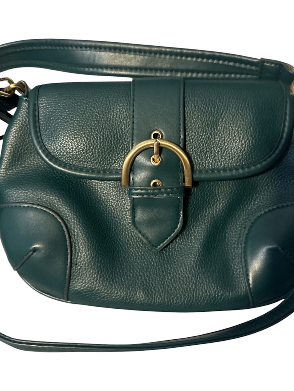 Time and Tru Teal vegan pebbled leather  Crossbody Bag with Gold Accent new